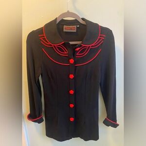 Voodoo Vixen Black Blouse with Red Trim